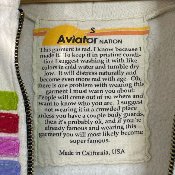 Aviator Nation Cream Zip Hoodie with Rainbow Stripes - Picture 5 of 14